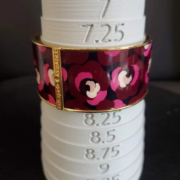 Kate Spade New York Floral Enamel Bangle Bracelet Burgundy Pink Gold Tone Wide - Picture 5 of 6
